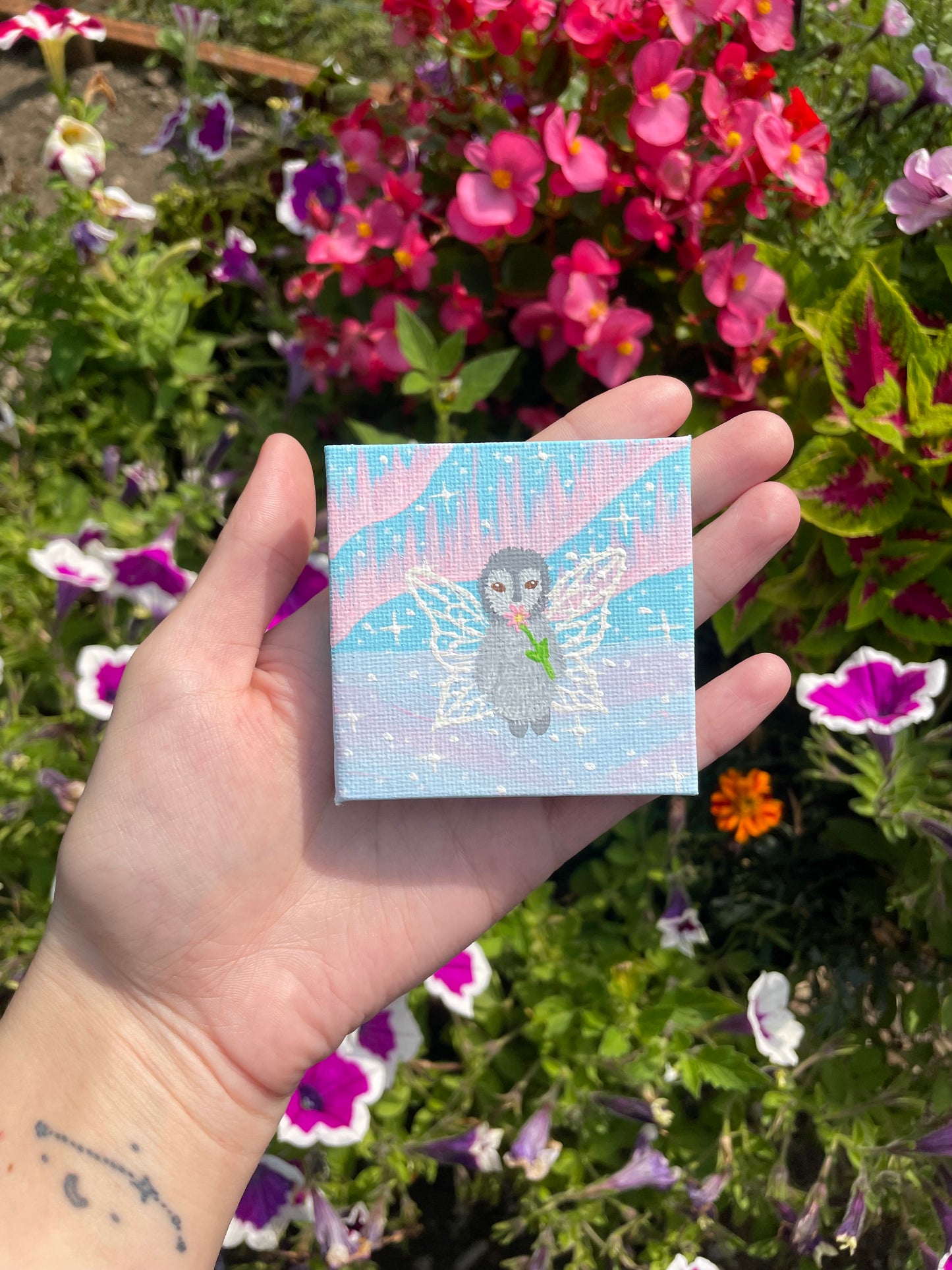 Mini penguin fairy painting original