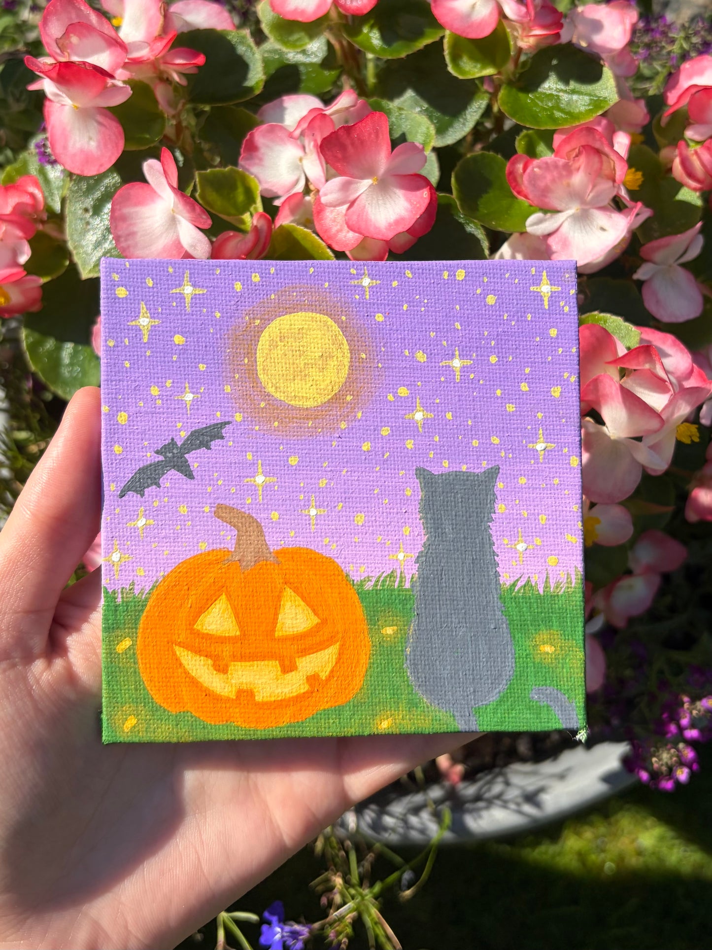 Mini Halloween cat original painting