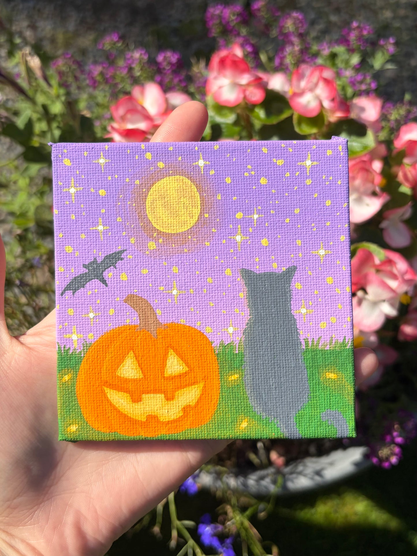 Mini Halloween cat original painting