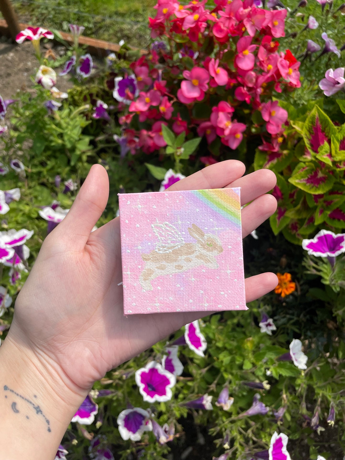 Mini bunny painting original -pink