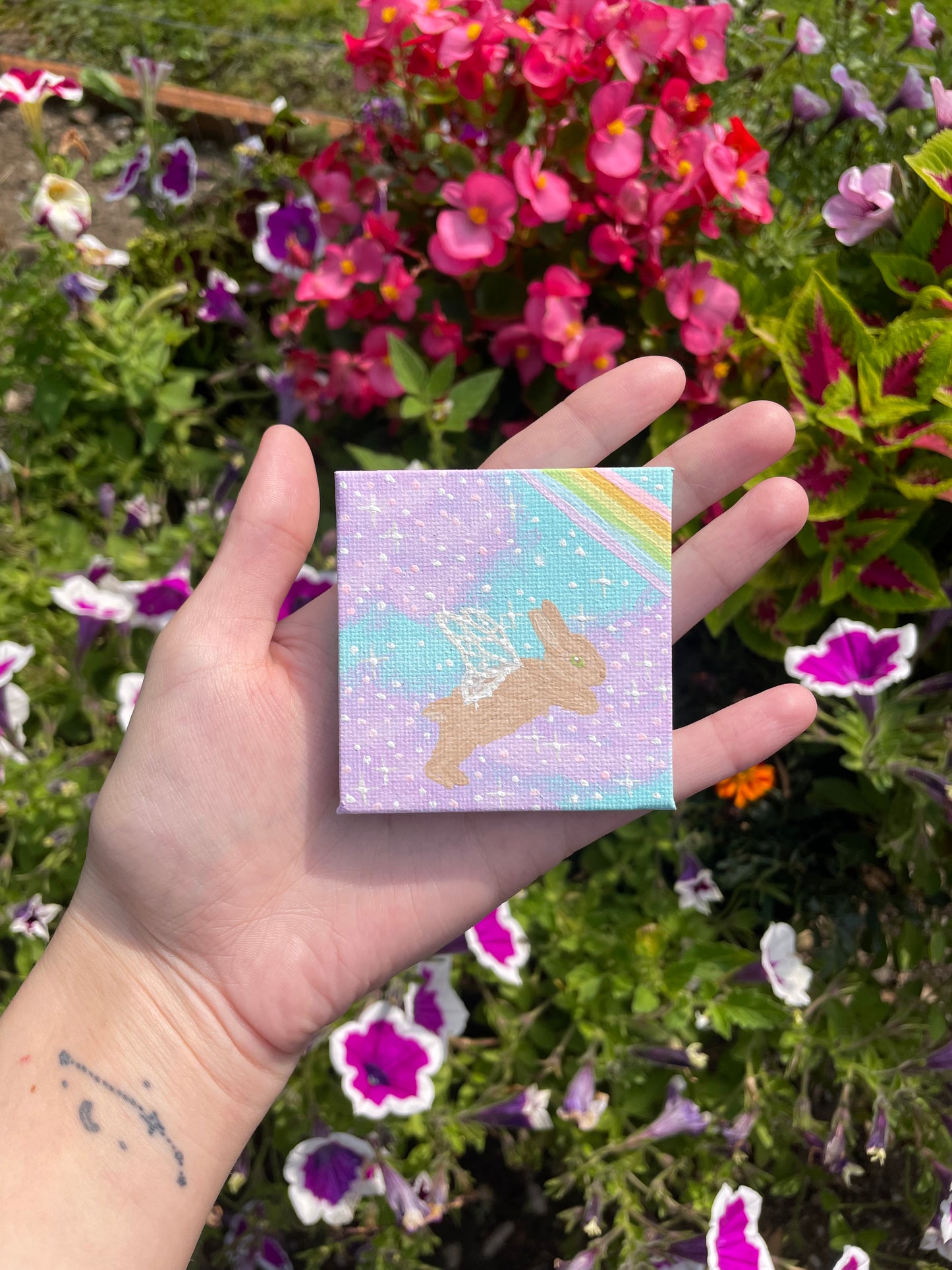 Mini bunny fairy painting original -purple