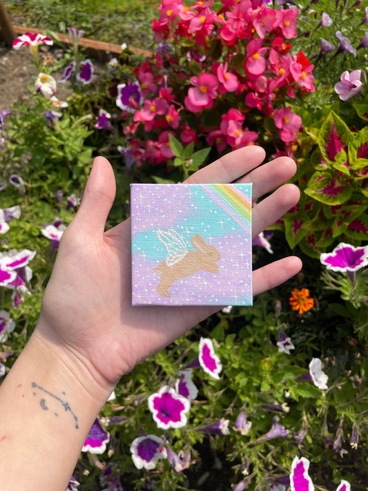 Mini bunny fairy painting original -purple