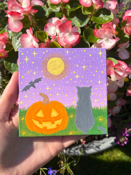 Mini Halloween cat original painting