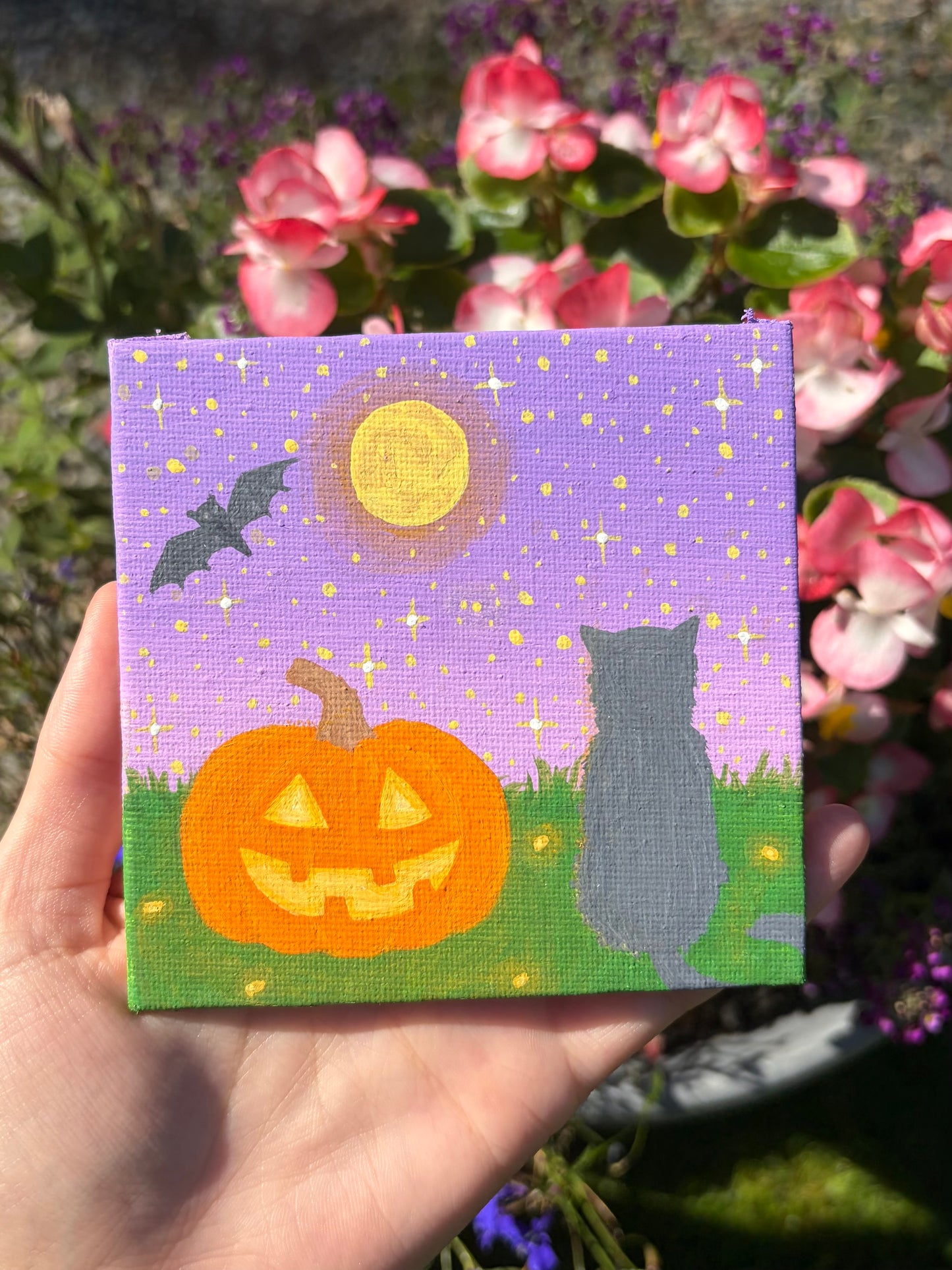 Mini Halloween cat original painting