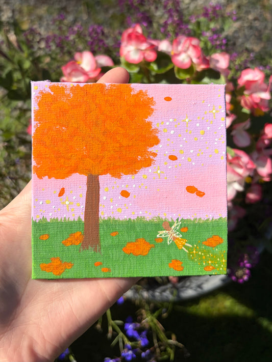 Mini fall fairy tree original painting