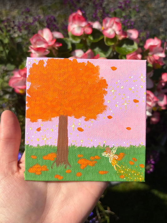 Mini fall fairy tree original painting