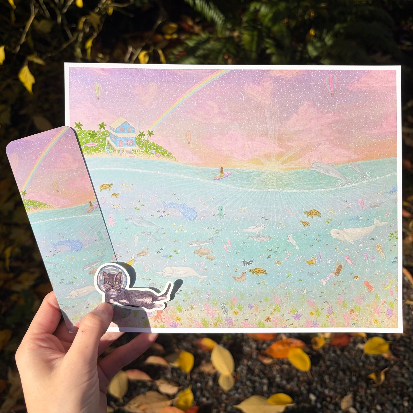 "Summer paradise" art print, bookmark and sticker combo